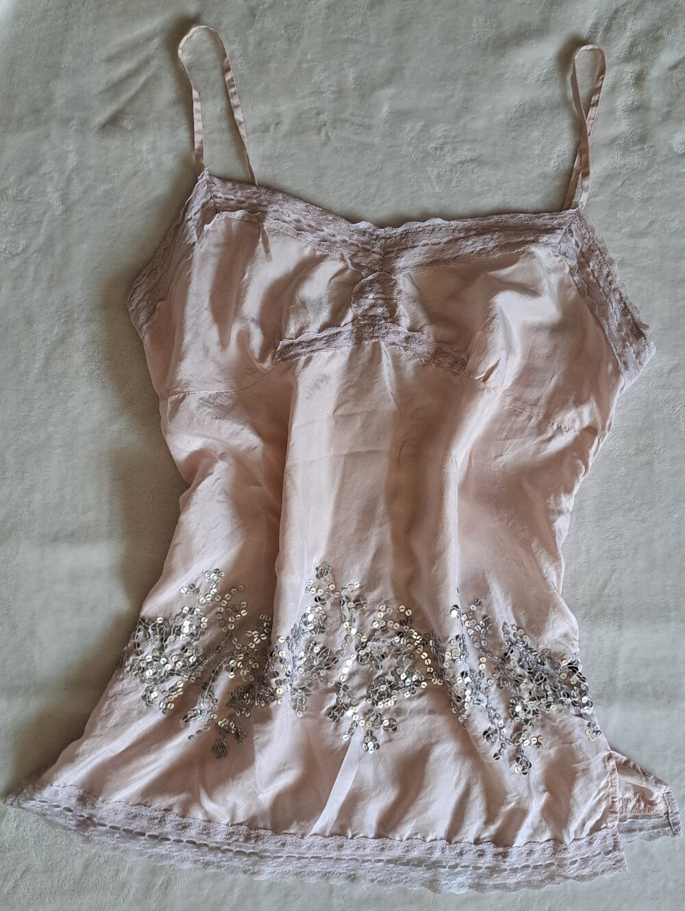 Rangoon Light Blush Sequin Lace-Trim Camisole